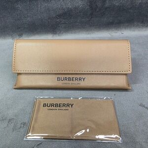 Burberry London England Tan Leather Eyewear Case with Cleaning Cloth Unisex